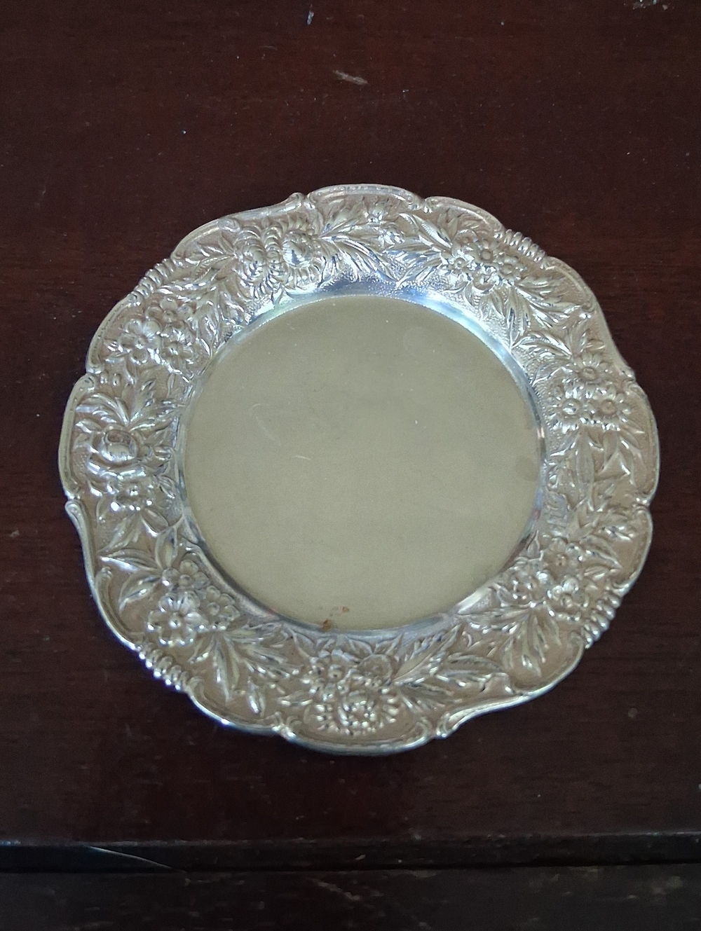 Small Floral 4" Display Plate In Sterling Silver